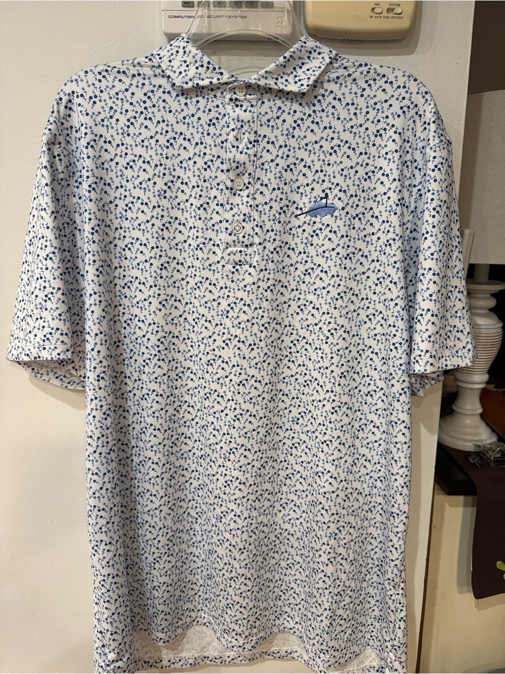 G/FORE White Polo with Blue Micro Dot Print luxury golf XL